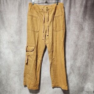 Soft Surroundings Camel/Brown Ochre Linen Blend Cargo Pants Womens Size M 2AC88